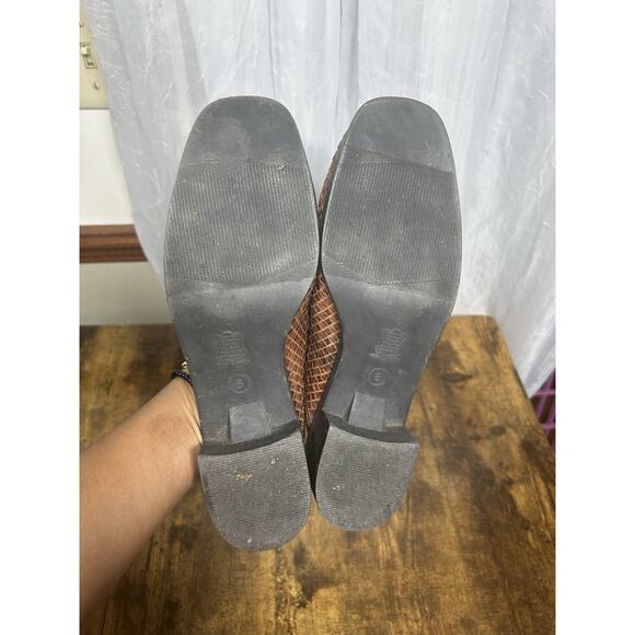 VTG 90s Y2K Faded Glory Women’s 8 Brown Woven Leather Heeled Mules Boho Retro - Picture 11 of 13